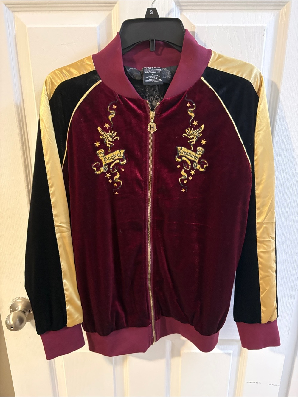 Disney Women's Burgundy Velvet Jacket with Black Printed Lining